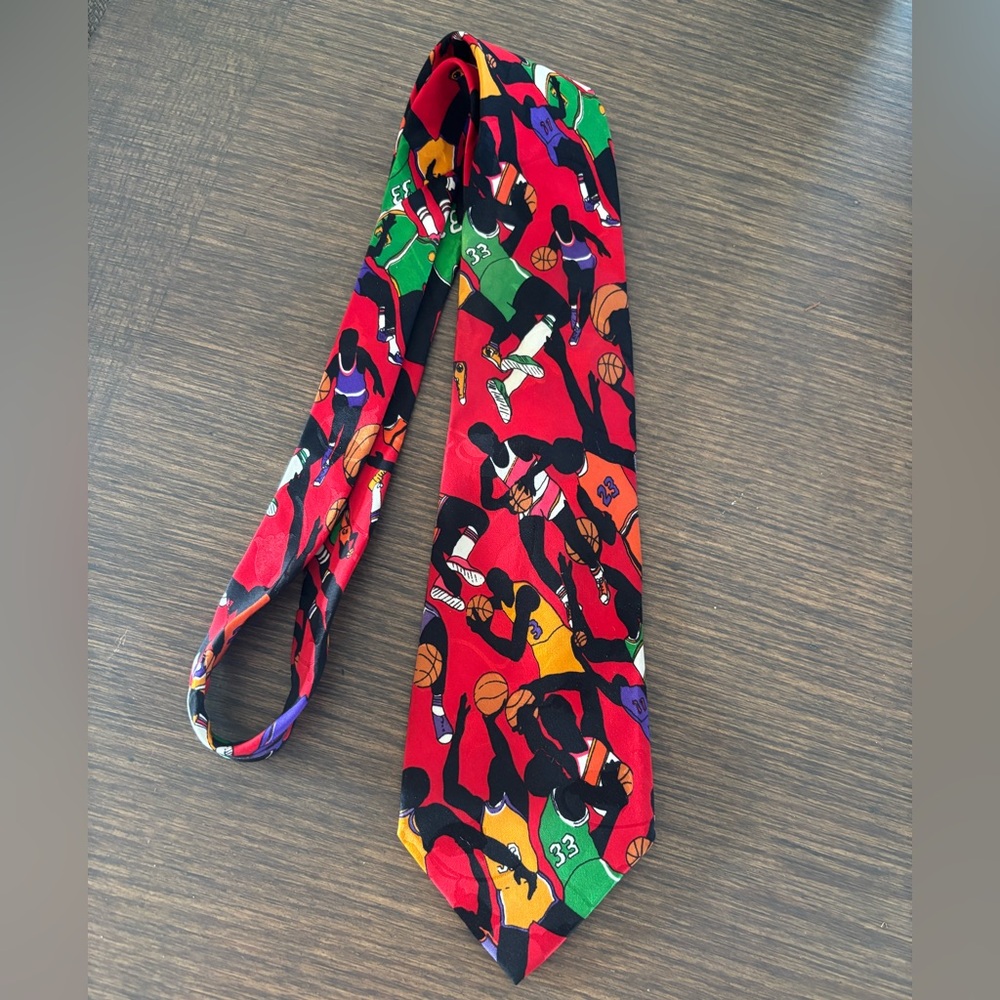 NICOLE MILLER Vintage 90s Basketball Silk Tie